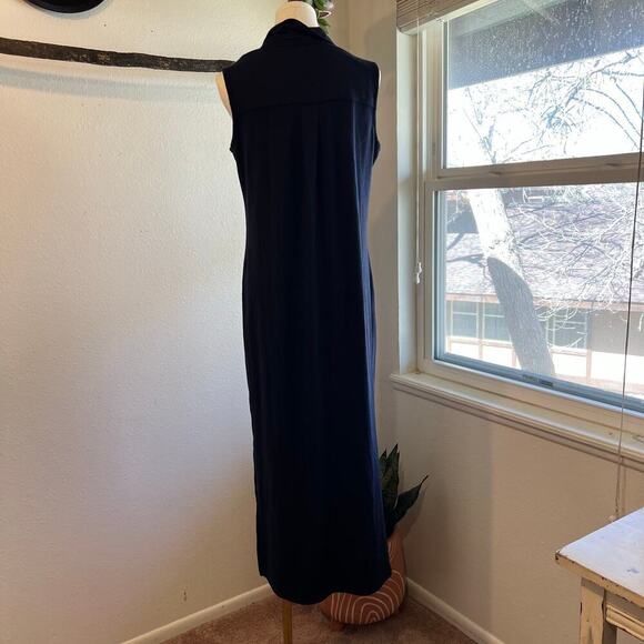 Soft Surroundings Dark Blue Sleeveless Button Detailed Front Midi Dress Size S - Picture 6 of 14